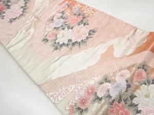 リサイクル　草花に雲・亀甲模様織出し袋帯